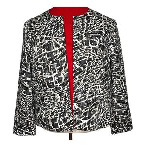 Chico women's jacket blazer black white brown open front faux pockets cotton 3